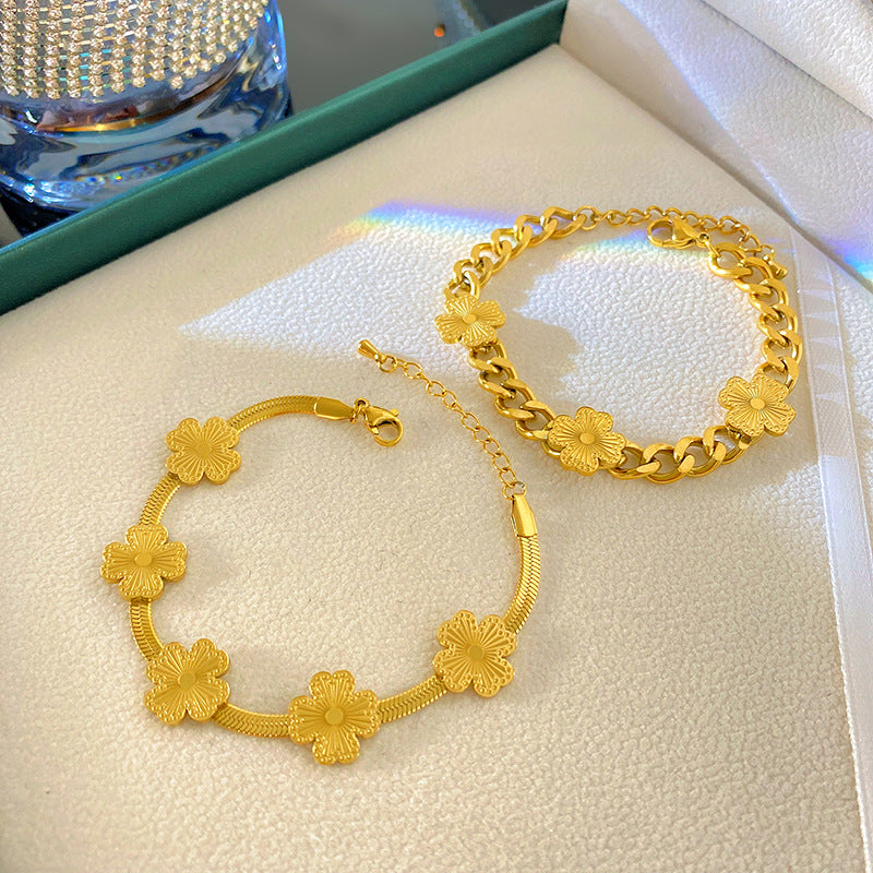 Sweet Minimalist Laser Plated Floral Titanium Steel Bracelet