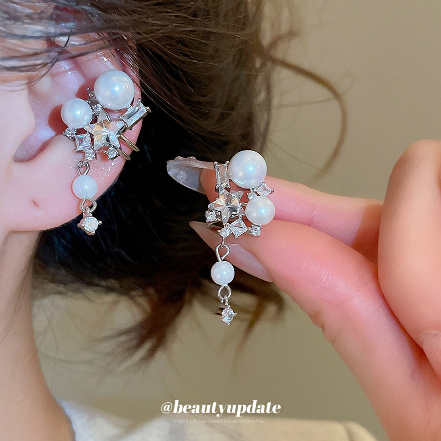 Minimalist Luxury Pearl Stud Earrings with Zircon Inlay for Women Butterfly-Shaped Ear Cuff