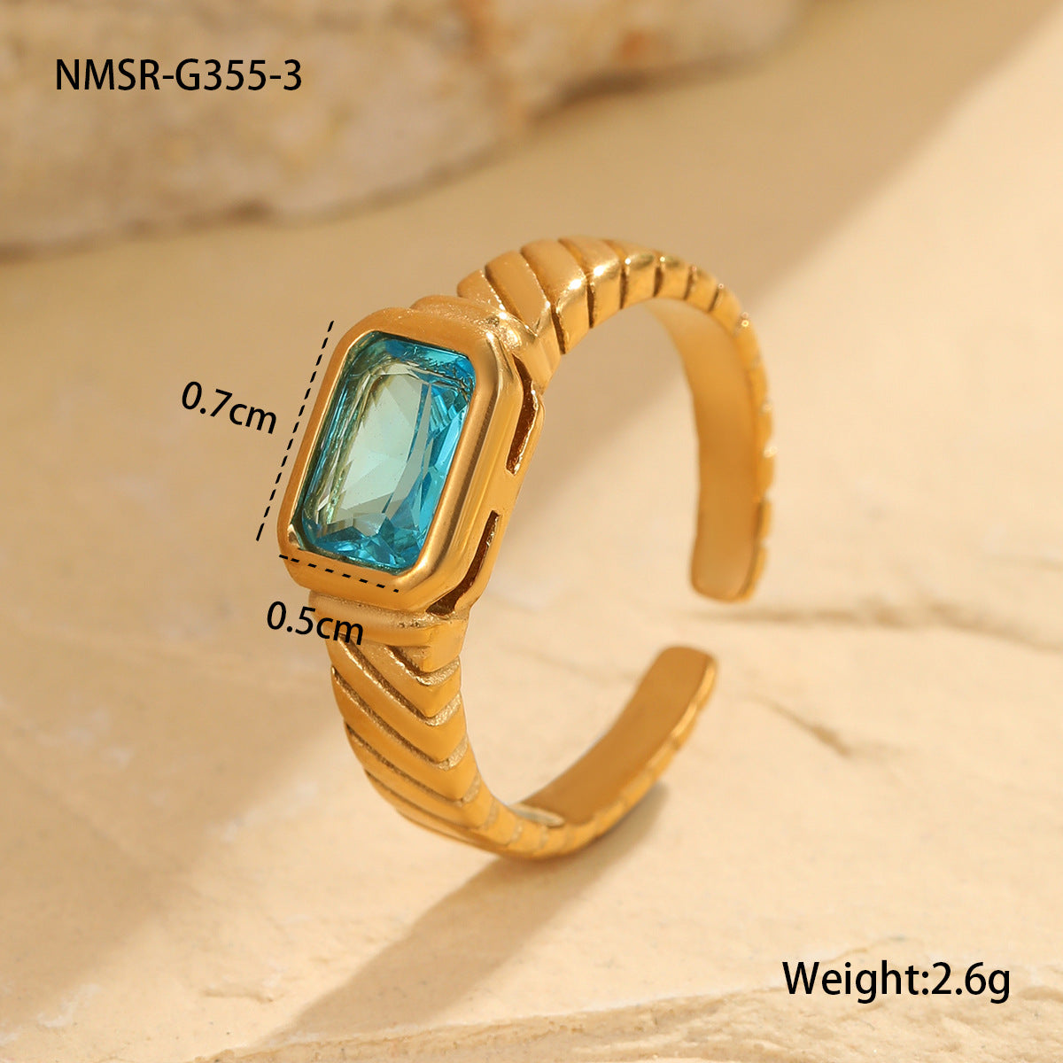 Anillo cuadrado de circonita geométrica vintage de acero inoxidable con chapado en oro de 18 quilates para mujer