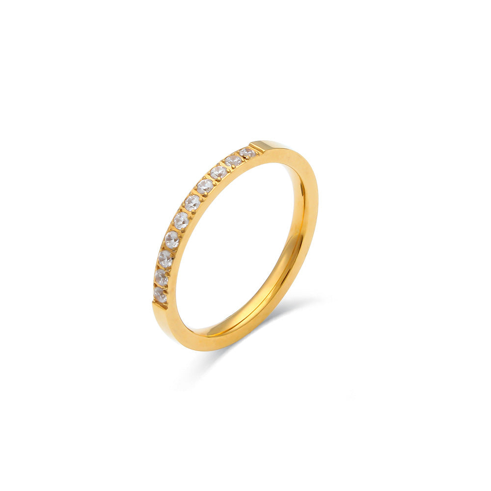 Anillo Fino de Mujer de Acero Inoxidable con Chapado de Oro de 18K y Circonita, Diseño Minimalista Geométrico y Moderno