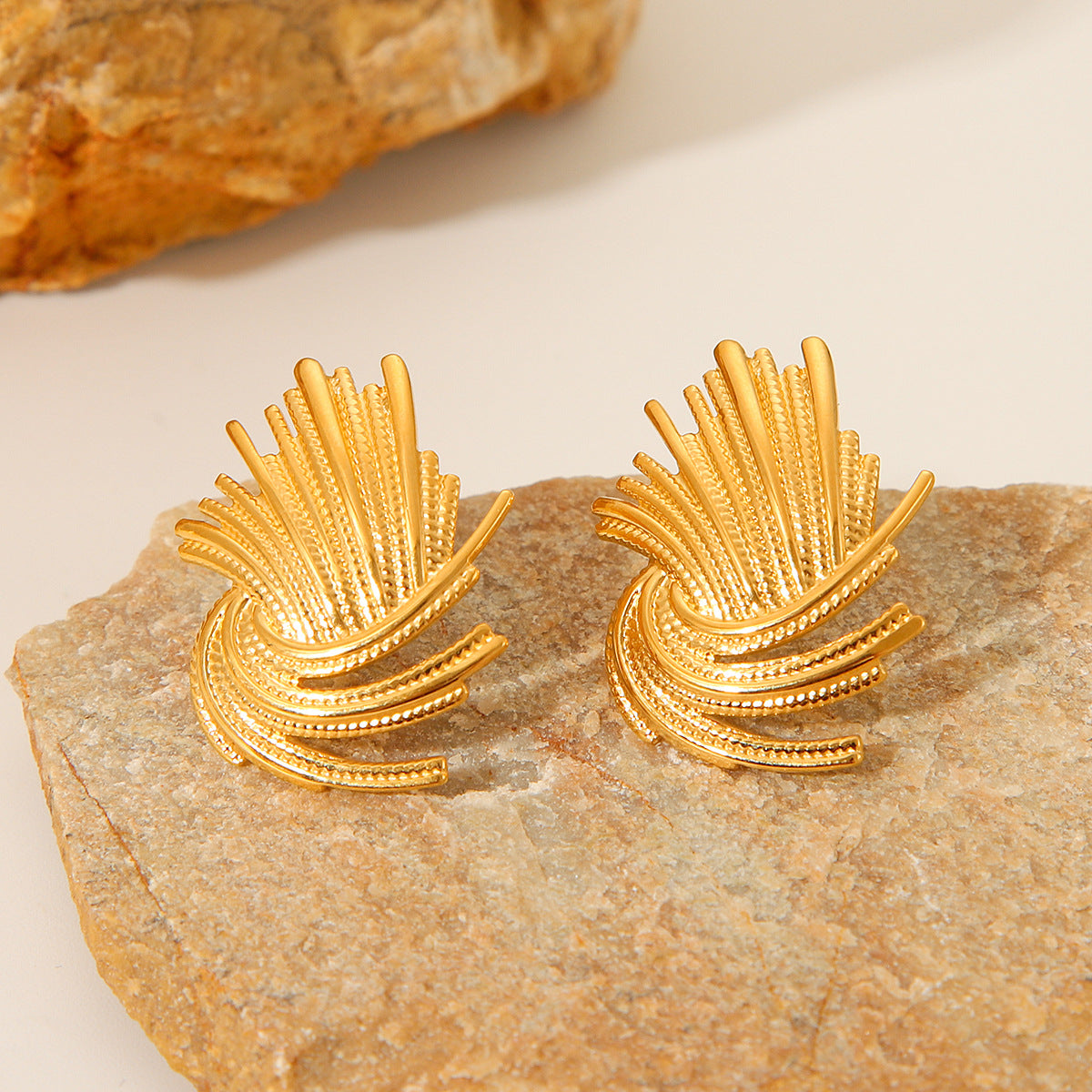 Geometric Firework Ray Design Stainless Steel Stud Earrings for Women with Plated Finish