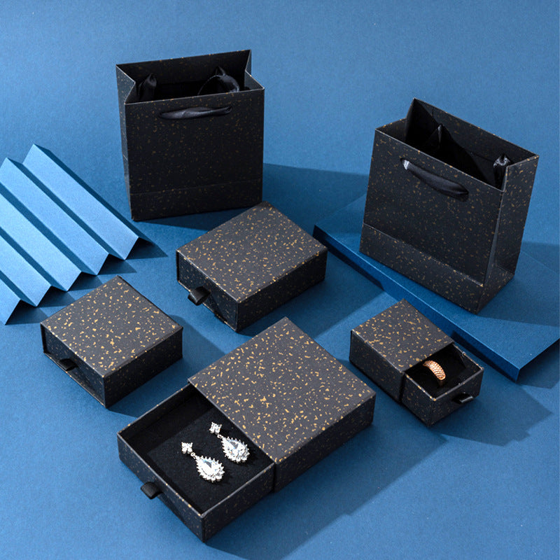 Pearlescent Black and White Jewelry Box with Gold Accent Drawer Style for Earrings Rings Necklaces and Bracelets