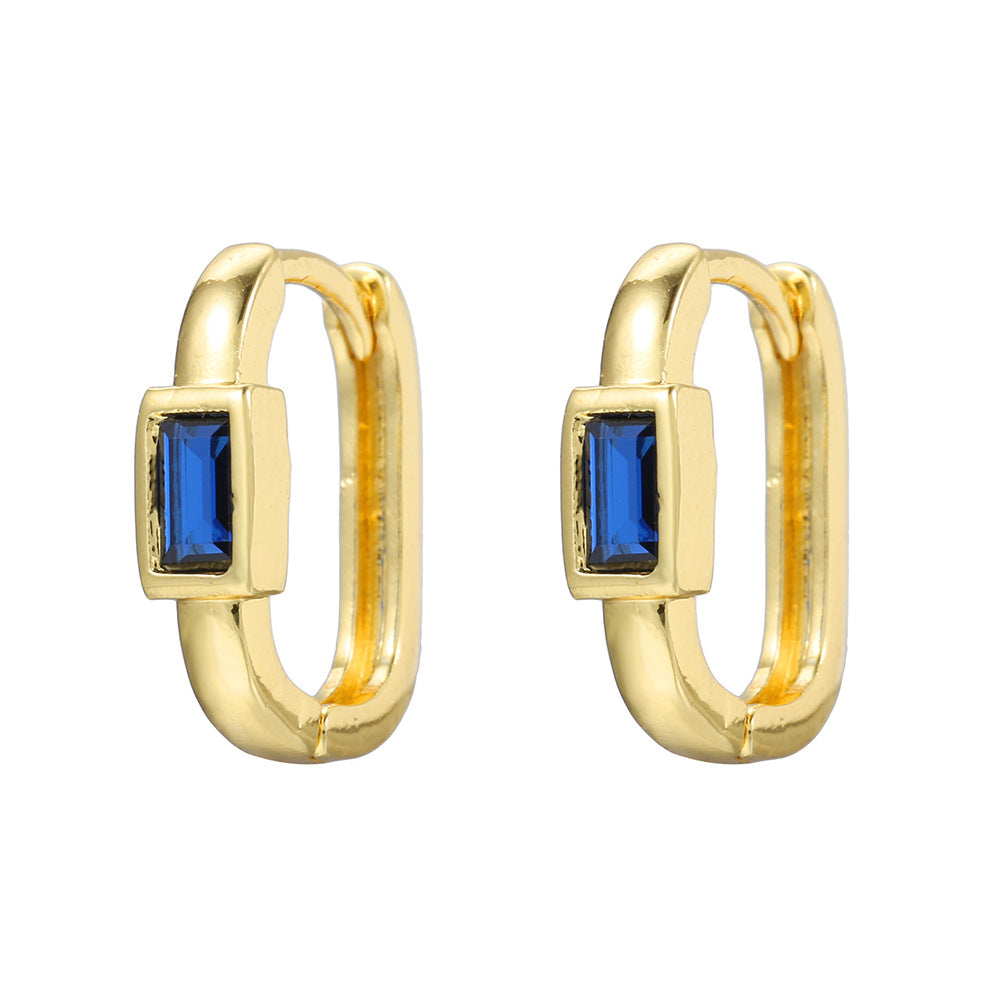Colorful Cubic Zirconia Geometric Brass Plated U-Shaped Hoop Earrings for Women