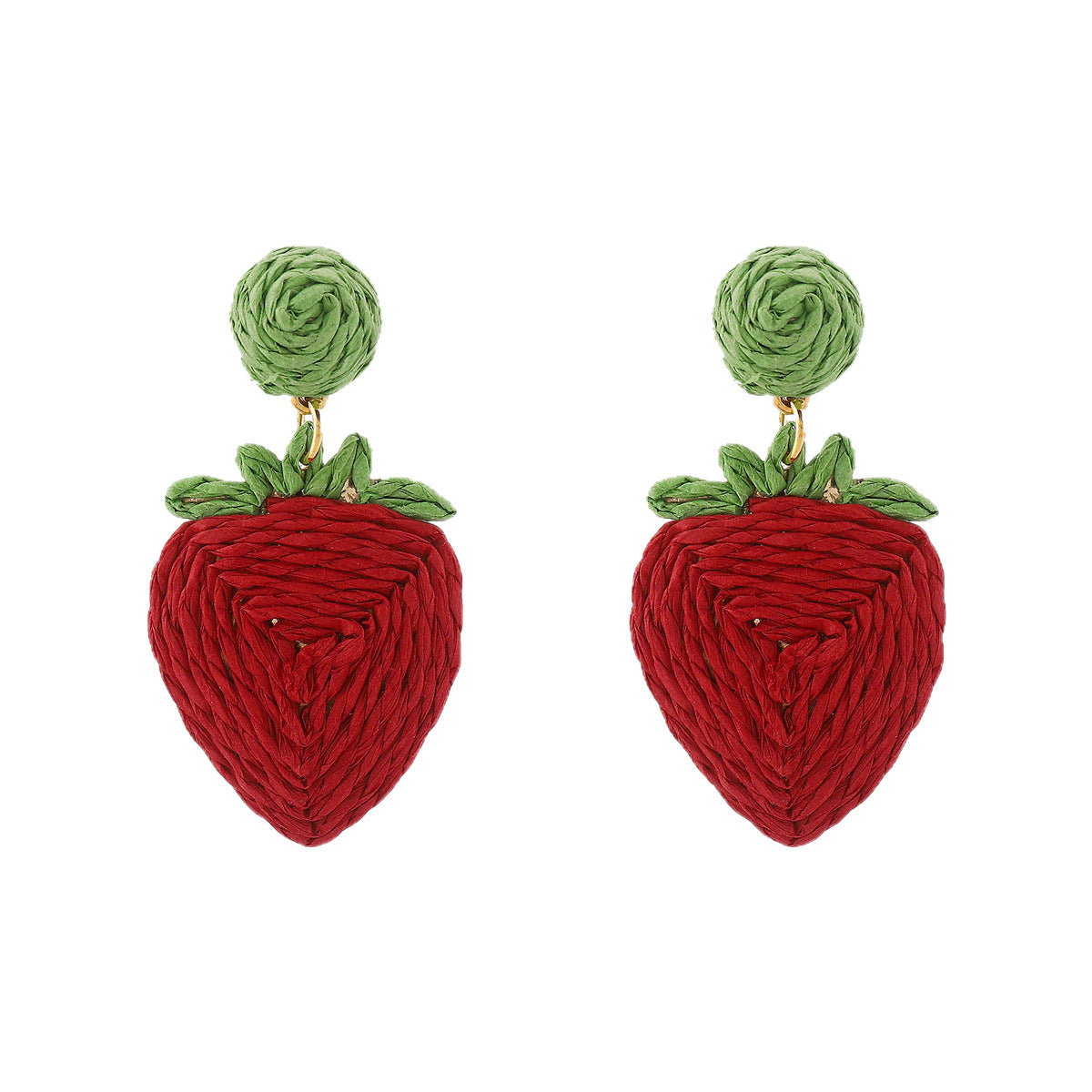 Pendientes de Aleación con Forma de Cereza y Fresa con Tejido de Rafia para Mujer, Pendientes de Fruta de Estilo Fresco y Dulce