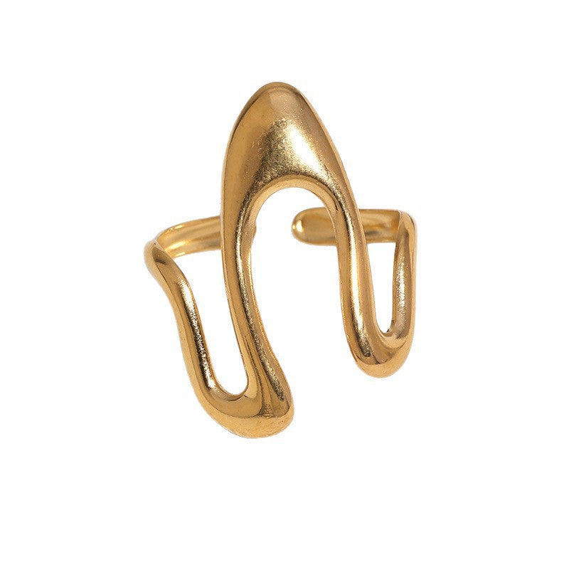 Minimalist Geometric Titanium Steel Open Ring Gold Plated Adjustable Fashion Jewelry for Women