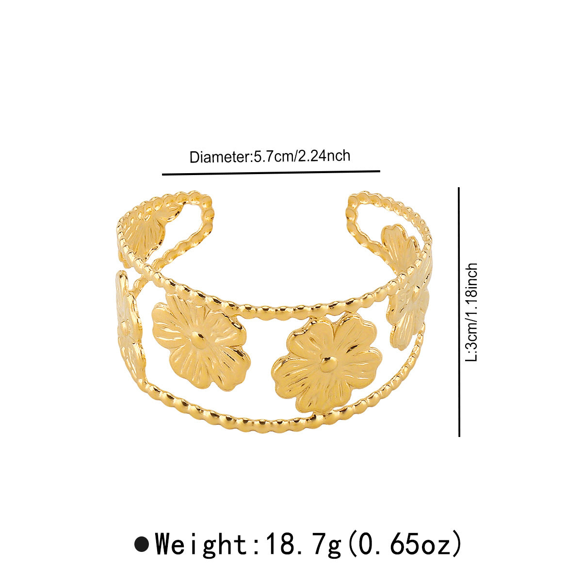 Bracciale Regolabile in Acciaio Inossidabile con Motivo Floreale Vintage e Finitura Placcata da Donna