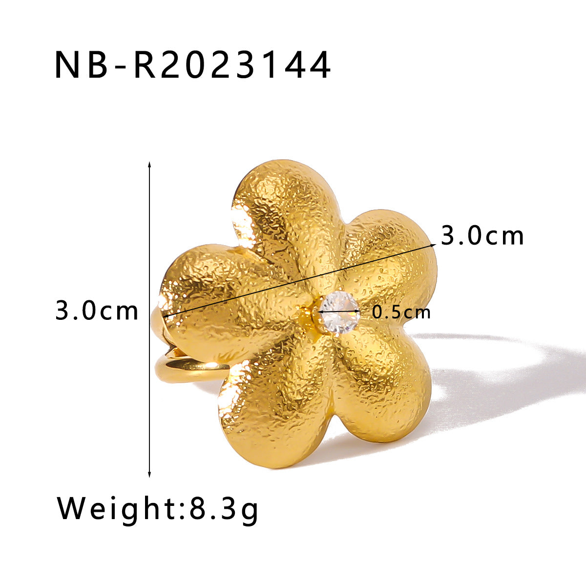 Anello da donna minimalista a forma di fiore in acciaio inossidabile con intarsio di strass e fascia regolabile