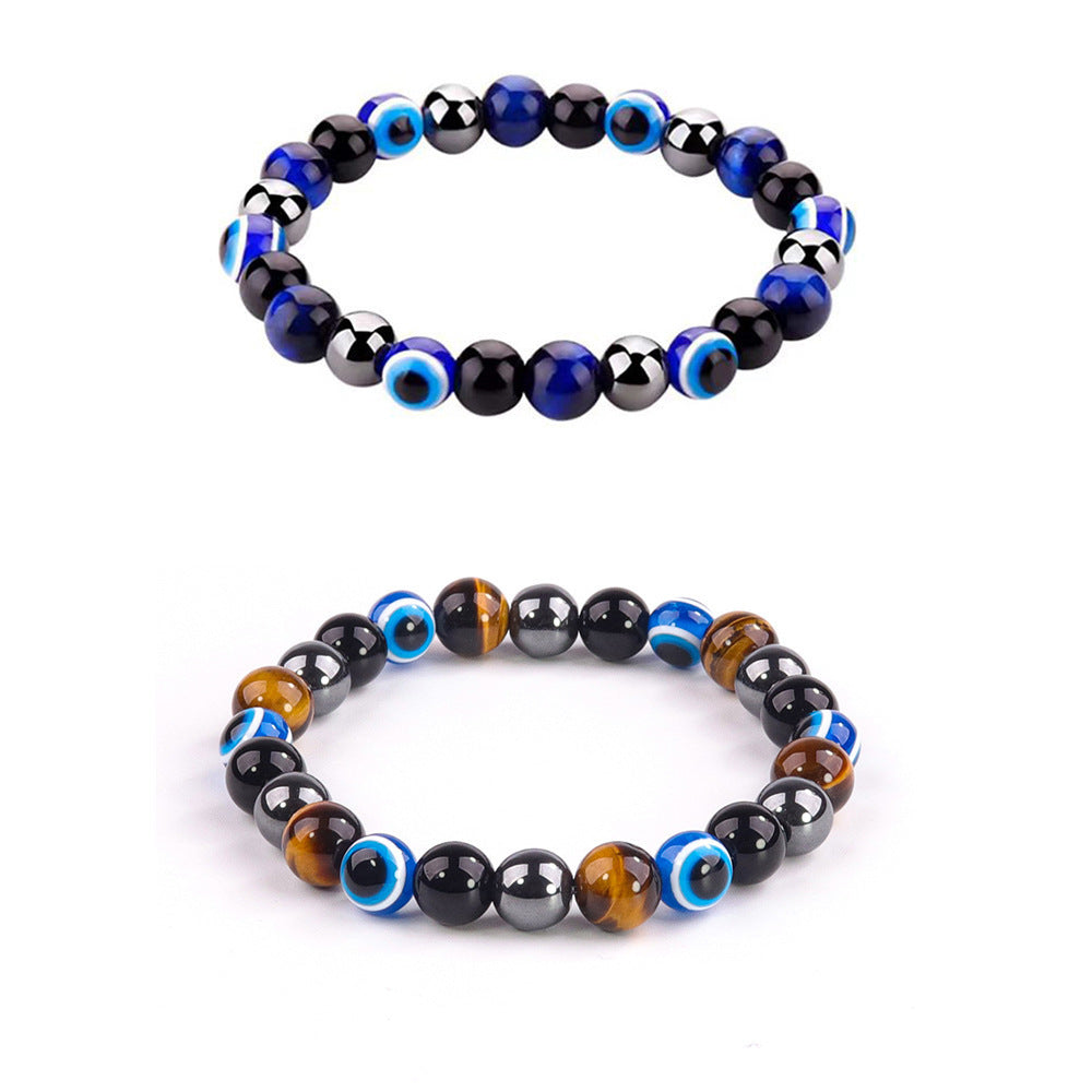 Geometric Obsidian Tiger Eye Beaded Bracelet Unisex Handmade Jewelry