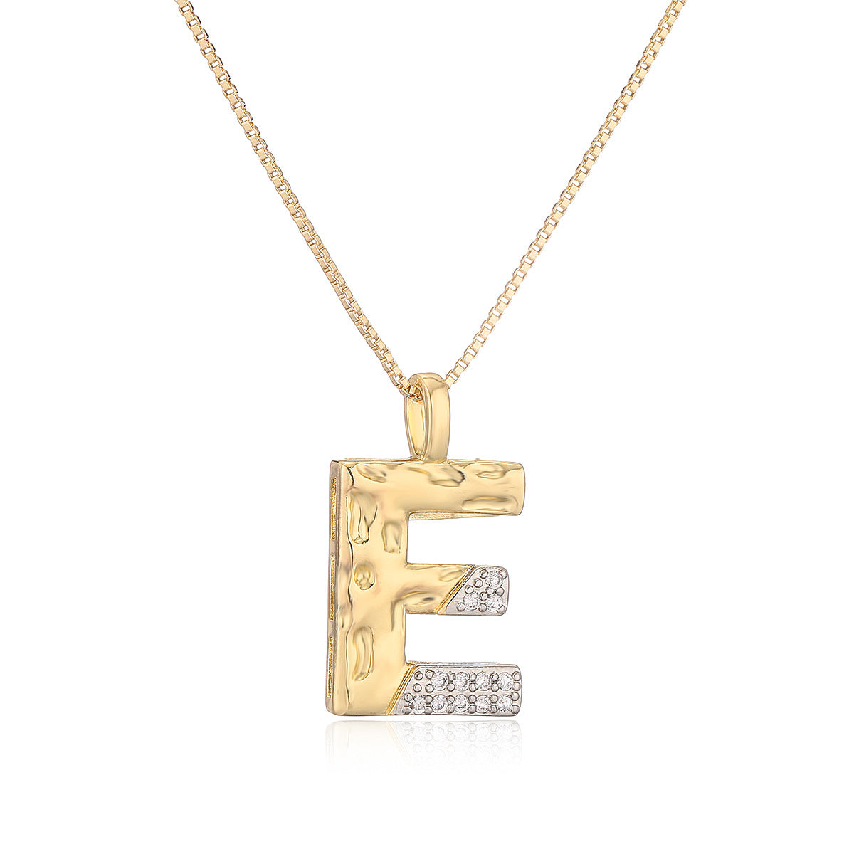 Minimalist Two-Tone Plated Cubic Zirconia Letter Pendant Necklace for Women with Box Chain