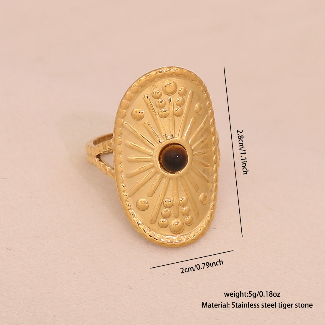 Anello da donna minimalista geometrico retrò in acciaio inossidabile con finitura placcata