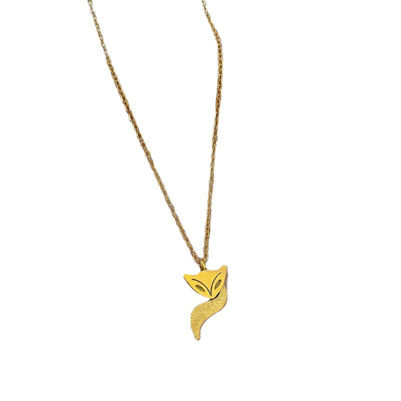 Minimalist Fox Pendant Necklace in Titanium Steel with Gold Plating for Women and Men, Geometric Locket Style Clavicle Chain