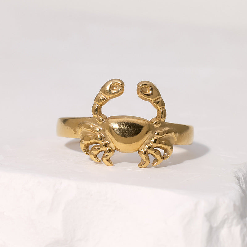 Creative Crab-Shaped Stainless Steel Adjustable Ring with Plated Finish for Men and Women