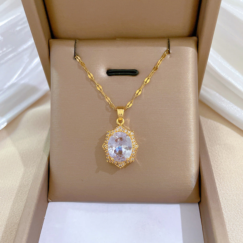 Luxury Minimalist Sweet Geometric Titanium Steel Stainless Steel Necklace with Rhinestone Inlay for Women