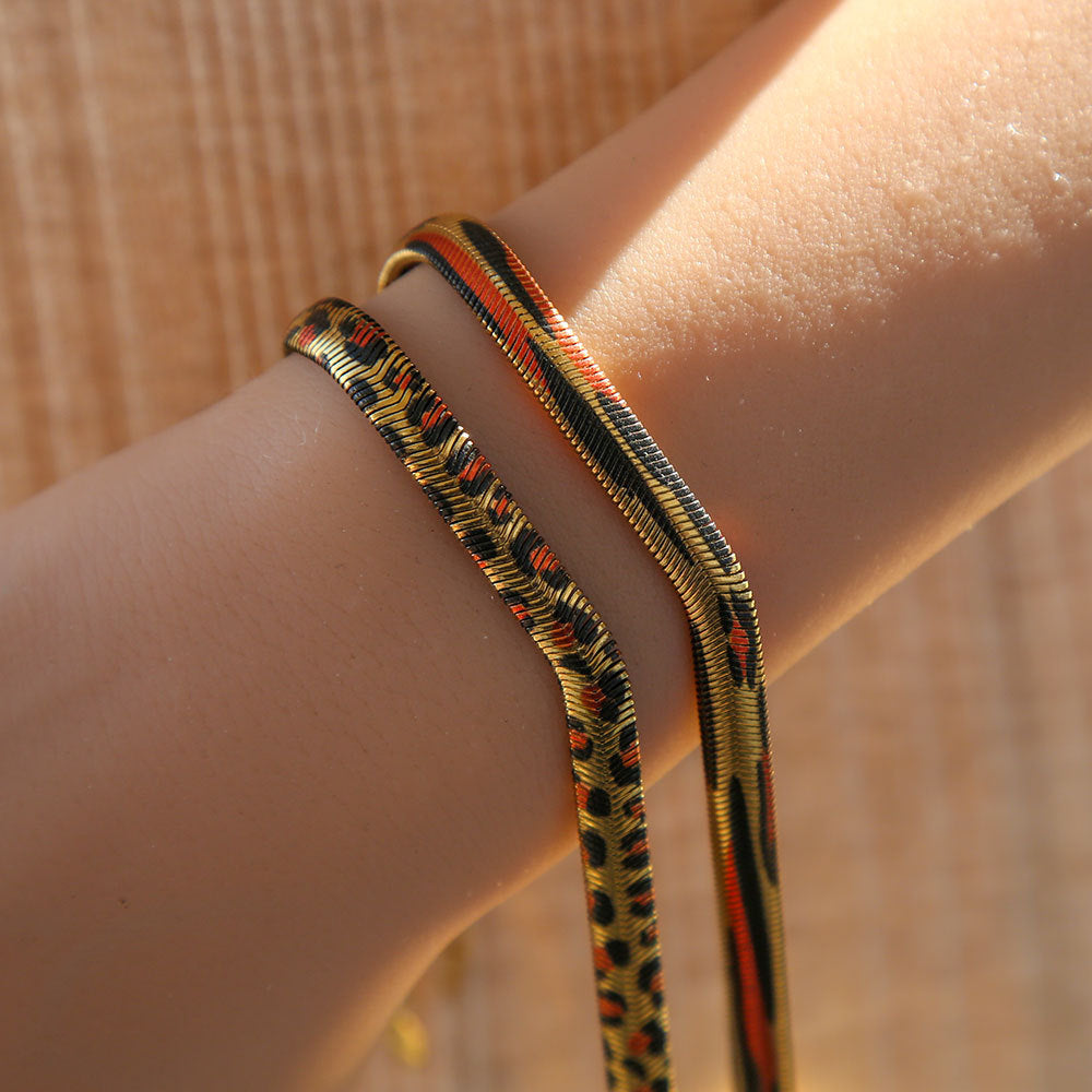 Pulsera de cadena de serpiente con estampado de leopardo geométrico para mujer, chapada en acero inoxidable, conjunto de joyas minimalistas y elegantes