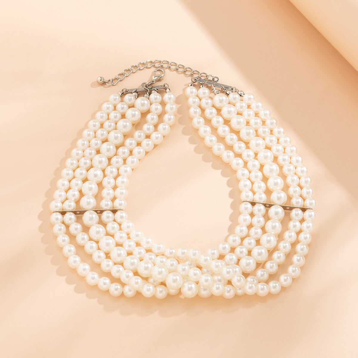 Elegant Multi-Layer Geometric Resin Pearl Choker Necklace with Snake Chain for Women