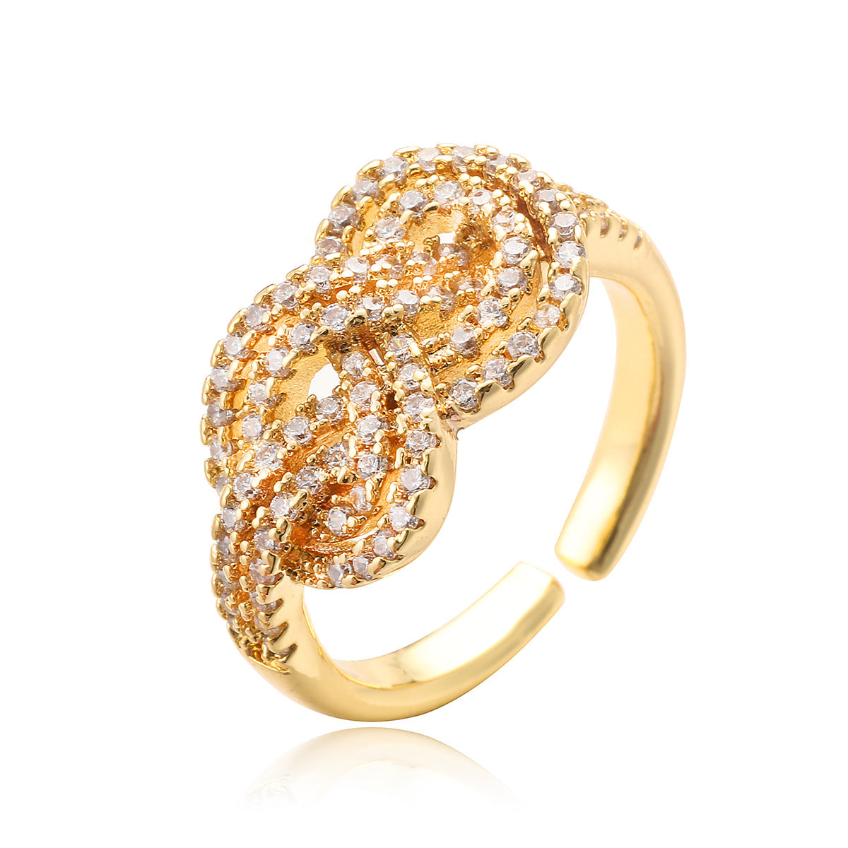 Minimalist Geometric Open Ring for Women Made of Brass with Real Gold Plating and Zircon Inlay