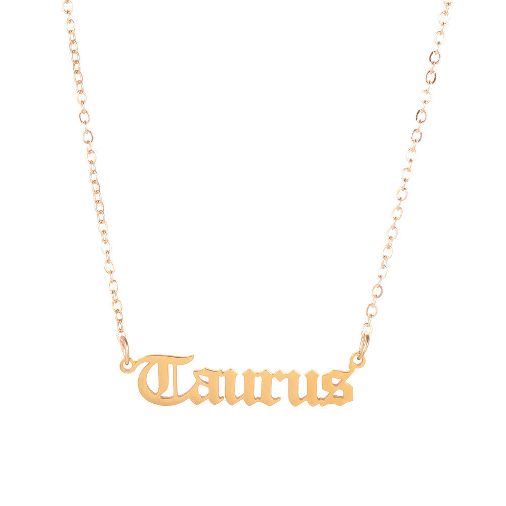 Minimalist Stainless Steel Teardrop Zodiac Letter Necklace for Unisex