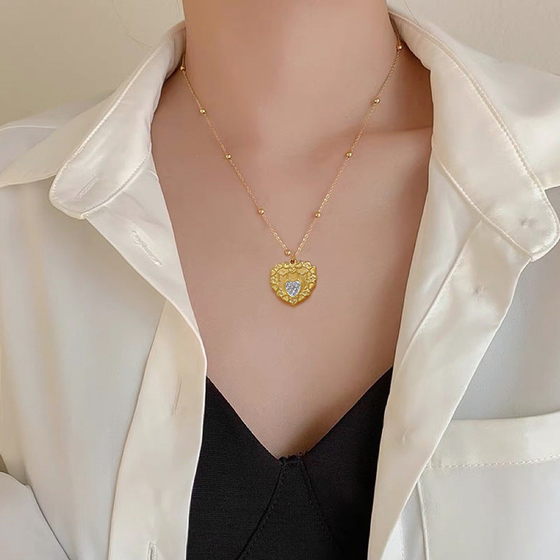 Minimalist Geometric Heart Pendant Necklace in Titanium Steel with Gold Plating for Women and Men