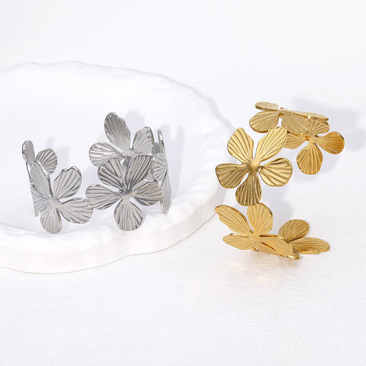 Bracciale Minimalista a Forma di Petalo in Acciaio Inossidabile Placcato Oro 18K da Donna, Gioielli Ipoallergenici in Acciaio al Titanio