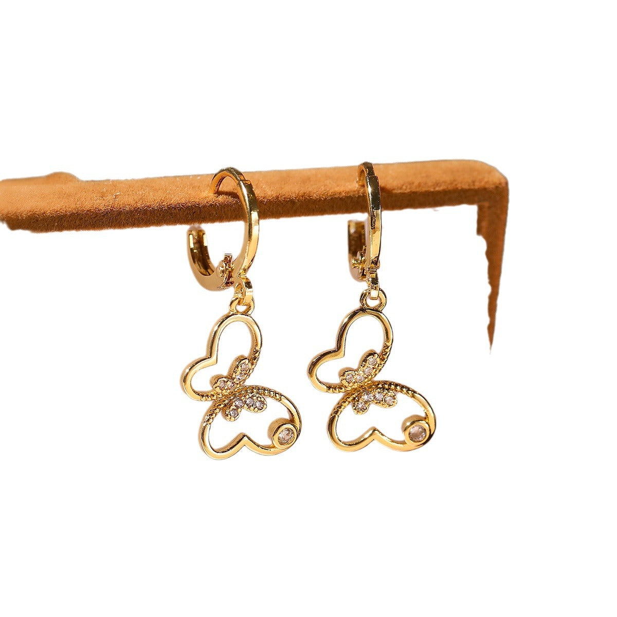 Set di collana e orecchini con ciondolo a farfalla minimalista in rame placcato oro 18 carati e intarsi in zircone