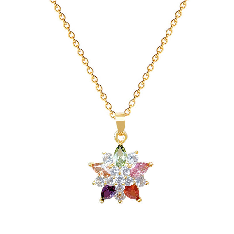 Collana da donna in acciaio inossidabile placcato titanio con fantasia floreale stile cartone animato, forma geometrica e strass, con delicata catena a medaglione