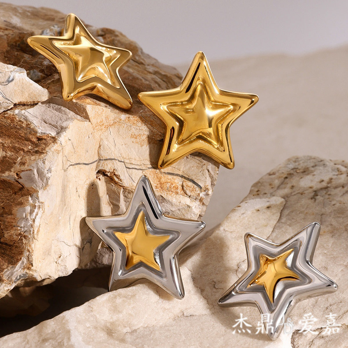 Two-Tone Star Stainless Steel Plated Earrings