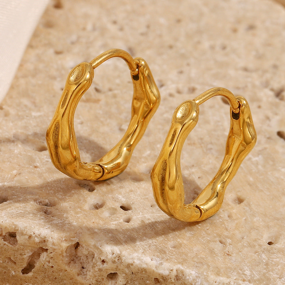 Minimalist Geometric Stainless Steel Earrings with 18K Gold Plating Irregular Round Ear Clips for Women