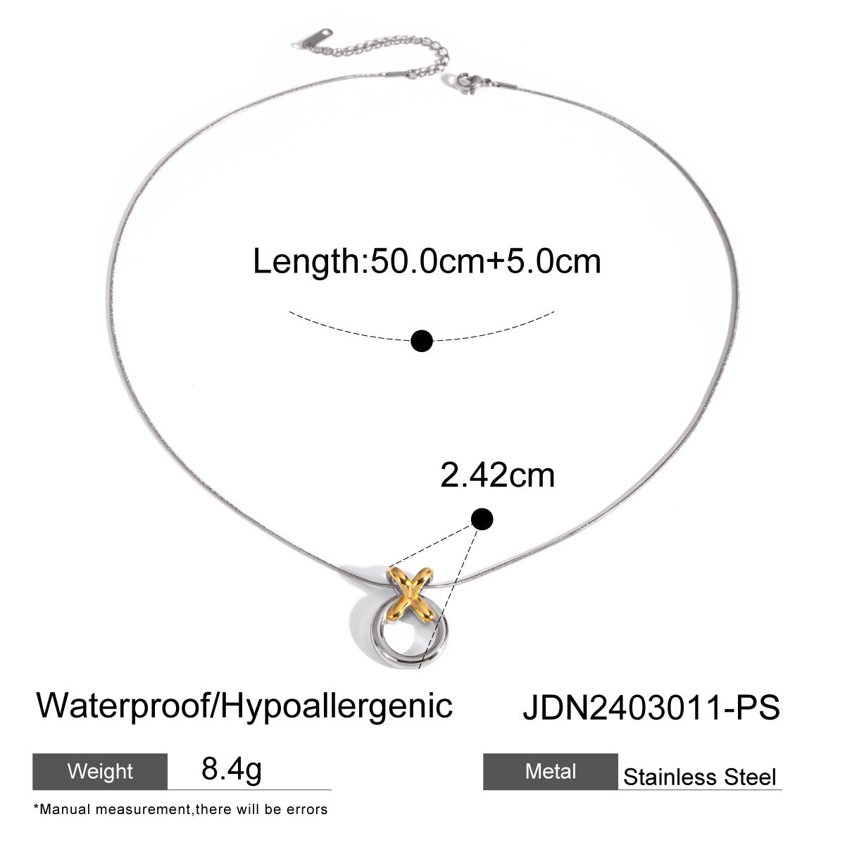 Fashion Two-Tone Heart and Letter Pendant Stainless Steel Necklace for Women