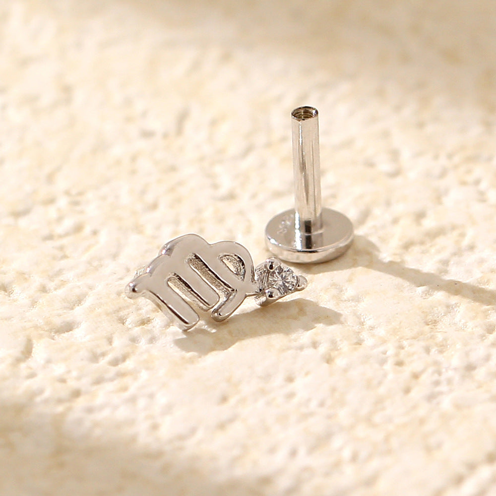 Minimalist S925 Sterling Silver Zodiac Flat Back Cartilage Earrings for Unisex
