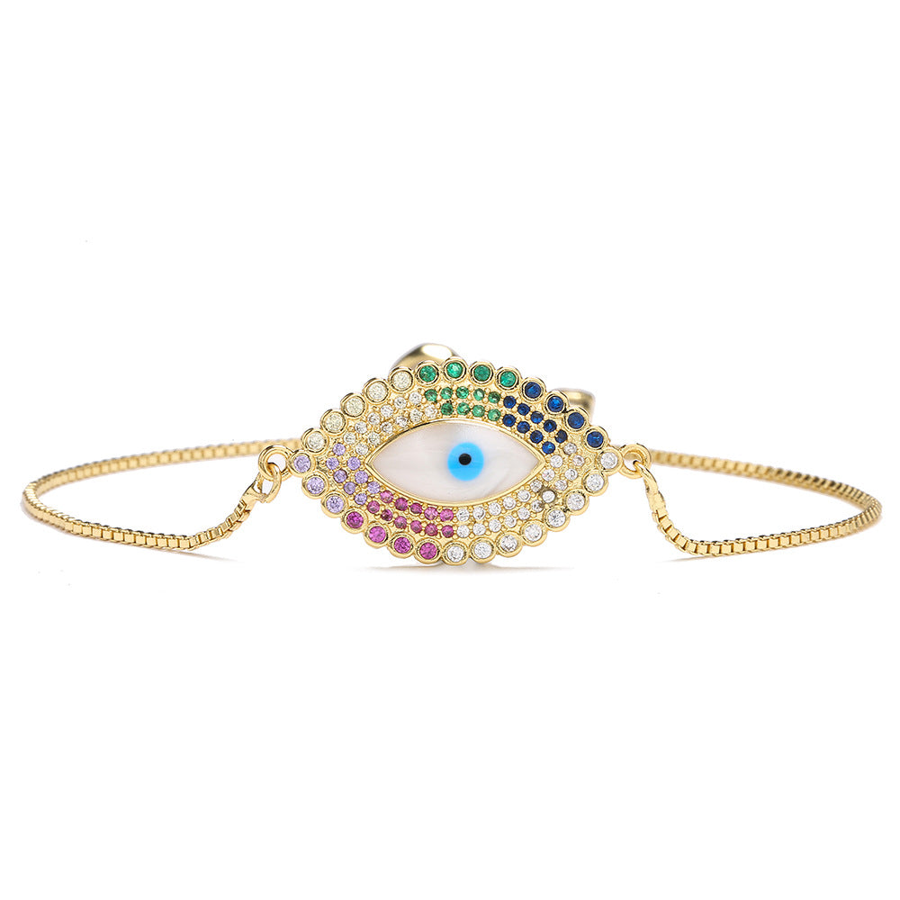 Luxury Adjustable Evil Eye Bracelet in Copper with Gold Plating and Enamel Finish Geometric Design Women's Fashion Accessory