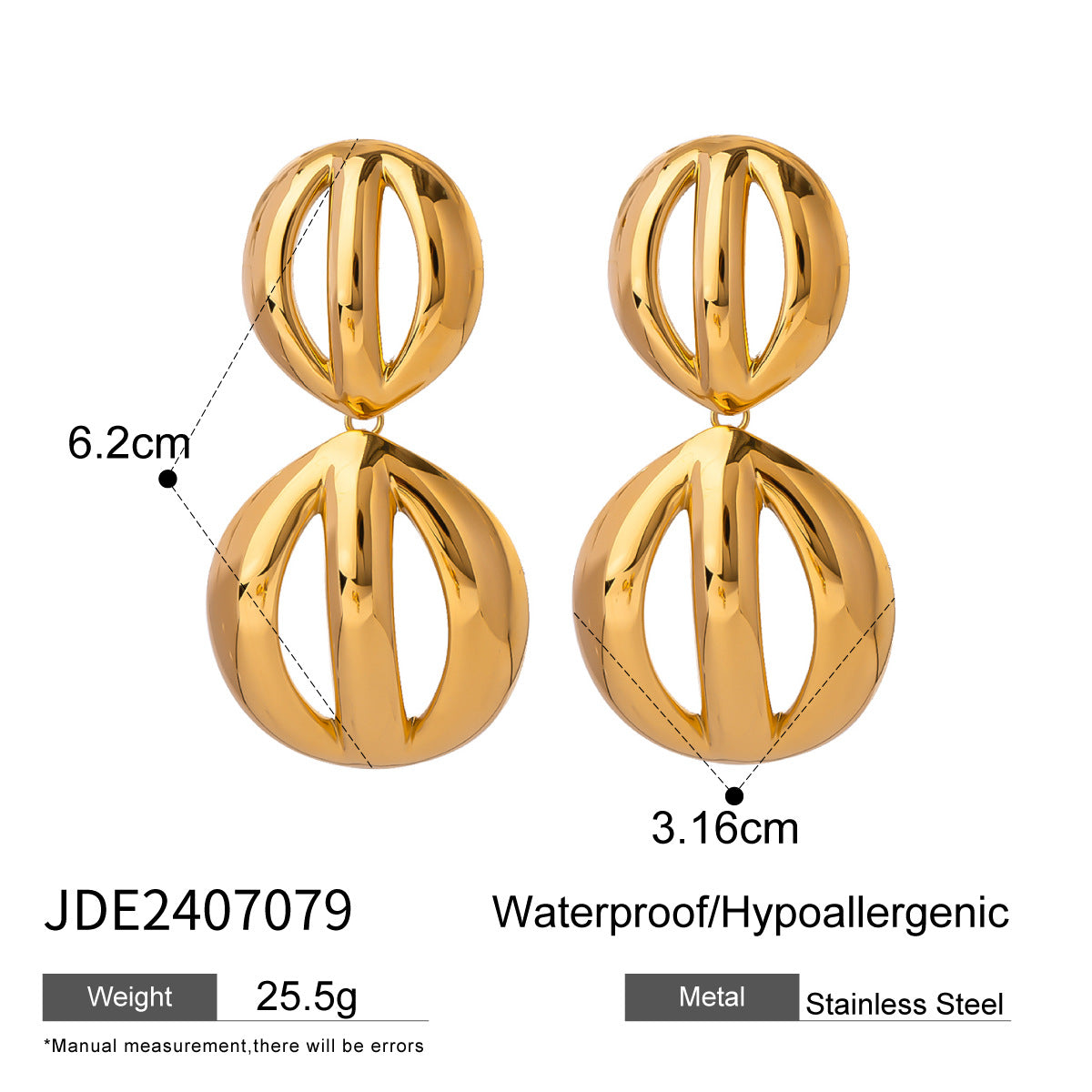 Geometric Round Plated Stainless Steel Hoop Earrings for Women