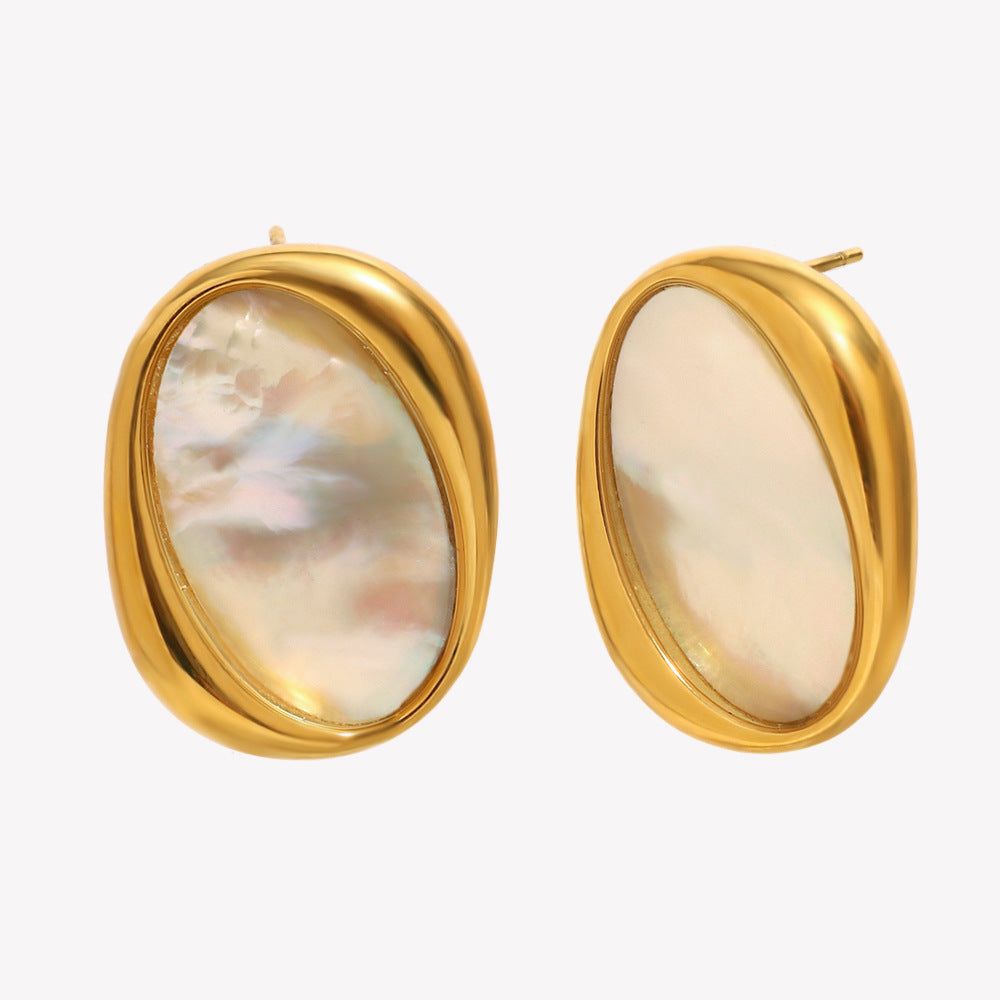 Orecchini da donna geometrici minimalisti in acciaio inossidabile con placcatura in oro 18 carati e intarsio di abalone bianco