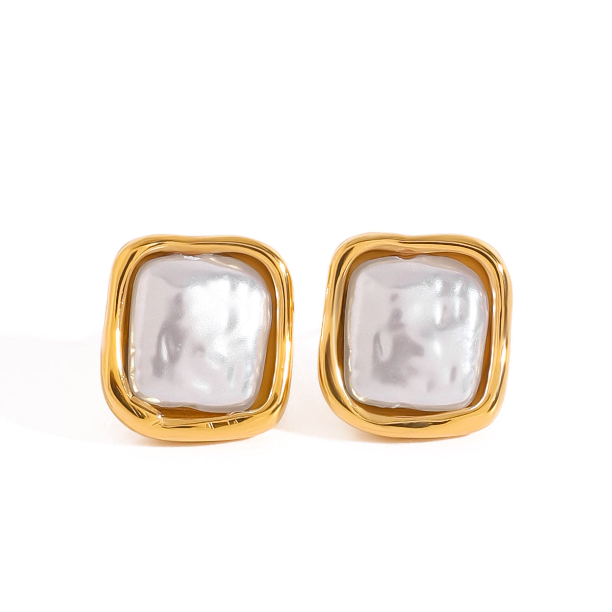 Elegant Geometric Pearl Inlay Stainless Steel Earrings with Titanium Steel Posts