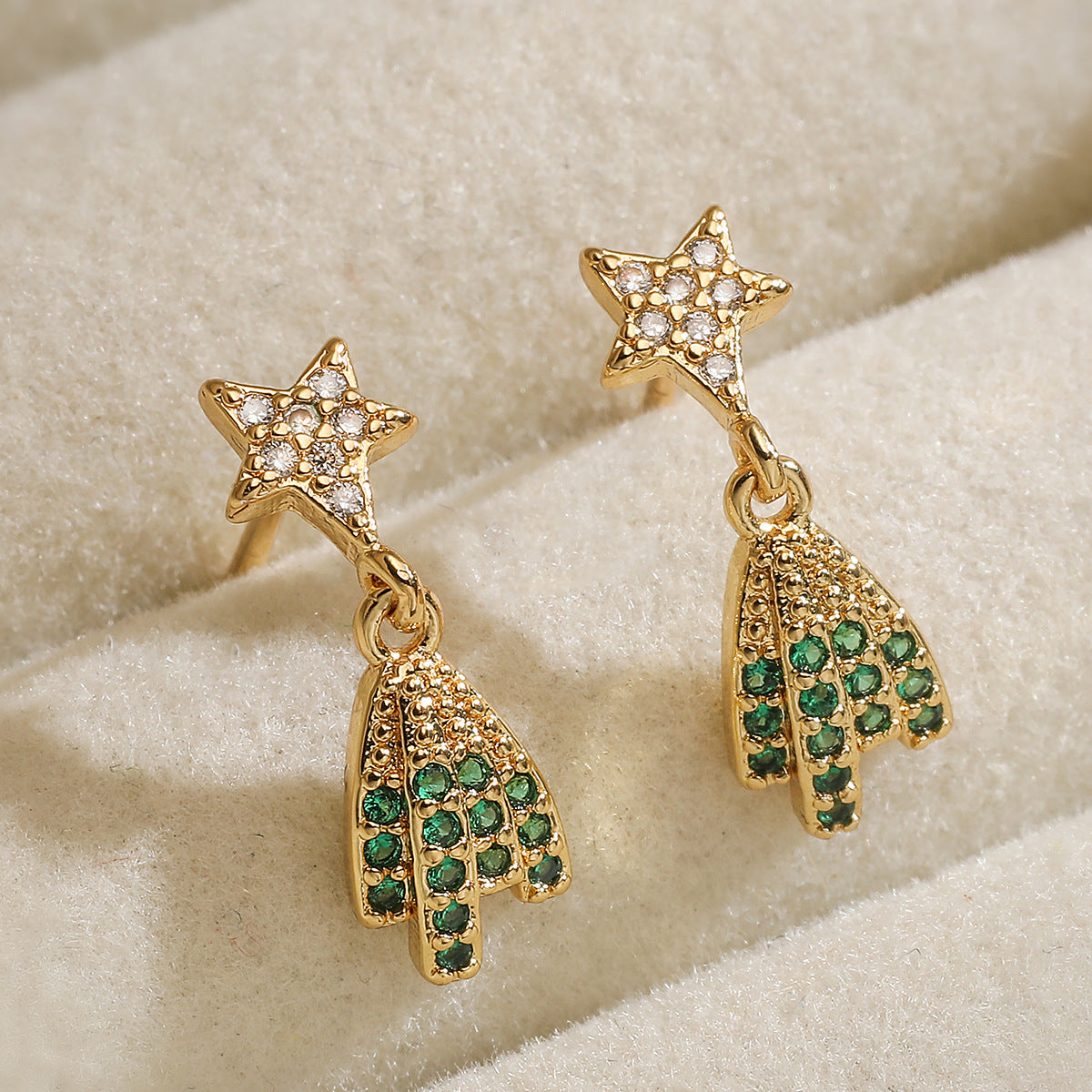 Minimalist Geometric Brass 18K Gold Plated Cubic Zirconia Inlay Stud Earrings for Women
