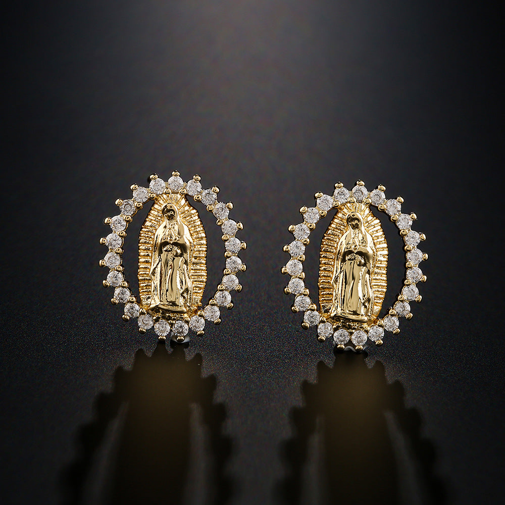 Geometric Fashion Ear Studs in Copper with 18K Gold Plating and Micro-Pave Zirconia