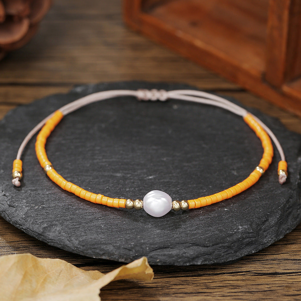 Bohemian Style Adjustable Braided Pearl Beaded Bracelet for Women with Rice Beads and Geometric Design