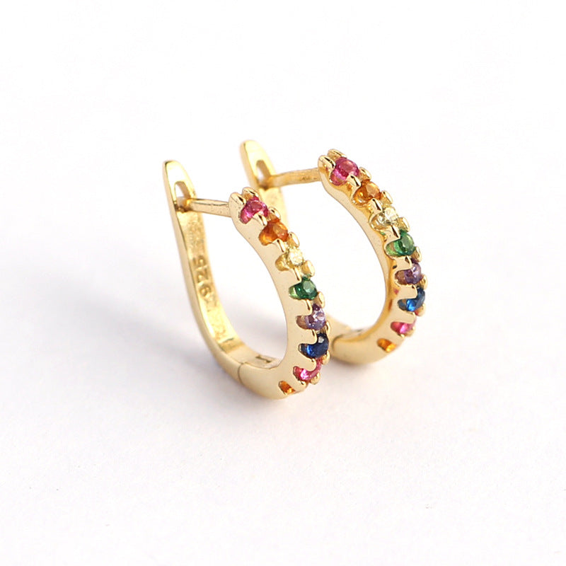 Pendientes de aro geométricos minimalistas en forma de U de plata de ley 925 con diamantes de una fila