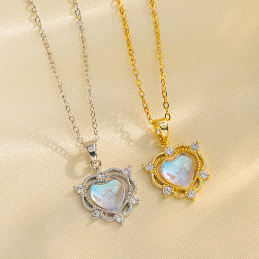 Minimalist Heart-Shaped Titanium Steel Pendant Necklace with Rhinestone Inlay and O-Chain for Women