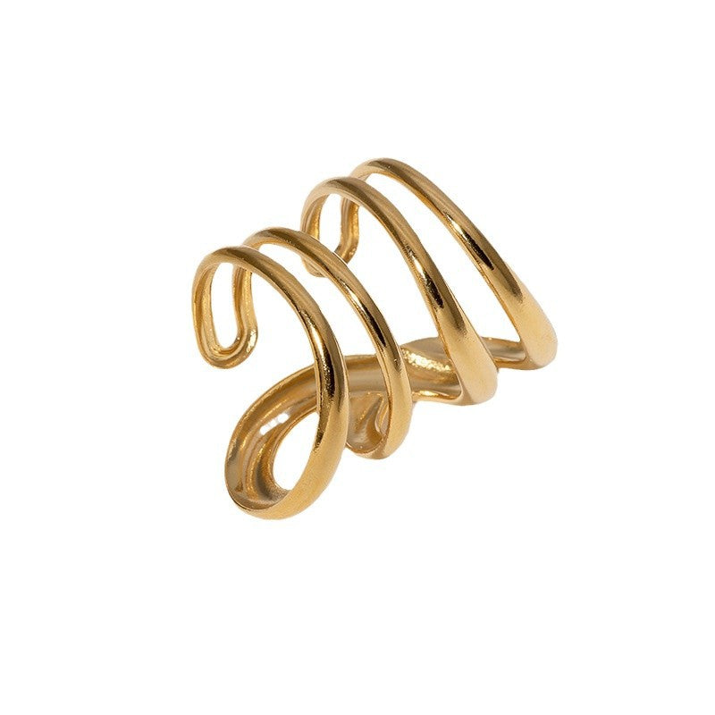 Anello aperto geometrico minimalista in acciaio inossidabile con finitura placcata da donna