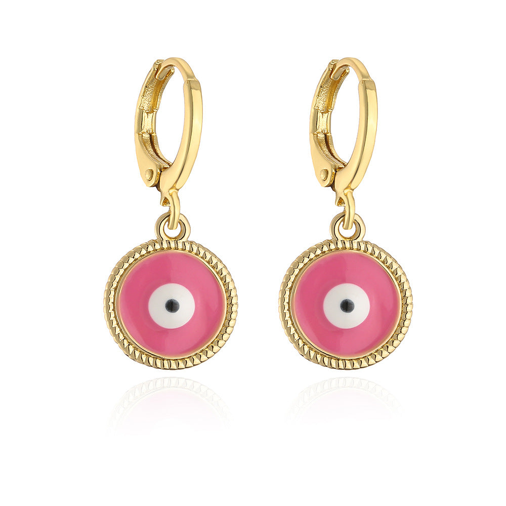 Minimalist Evil Eye Earrings for Women in Copper with Gold Plating Geometric Design Fashion Everyday Jewelry