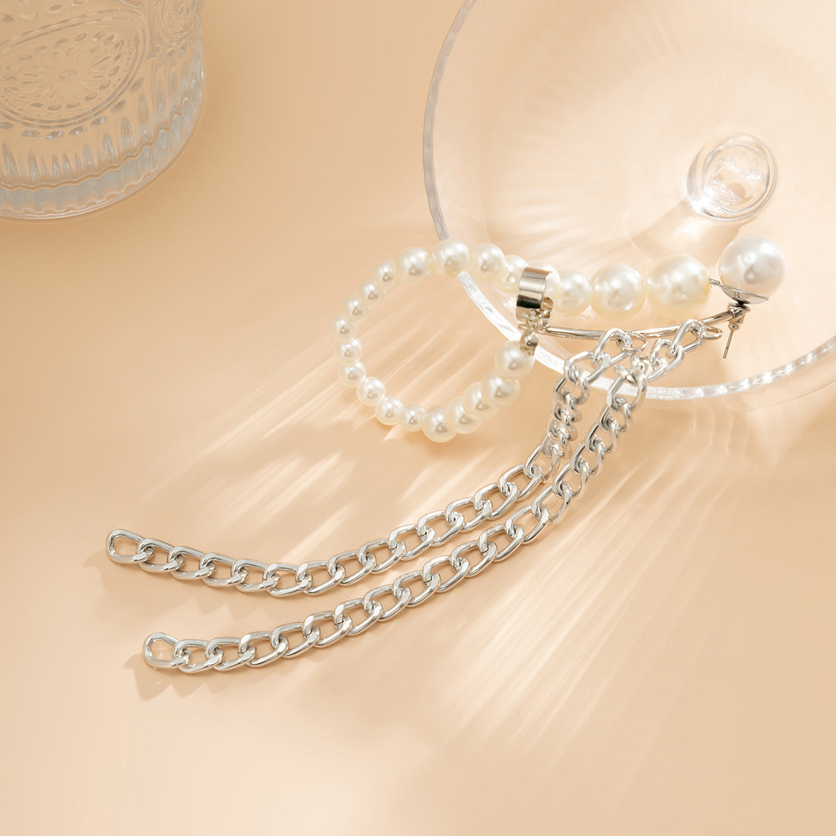 Orecchini in Metallo Elettroplaccato Stile Geometrico con Nappe e Catene per Donna