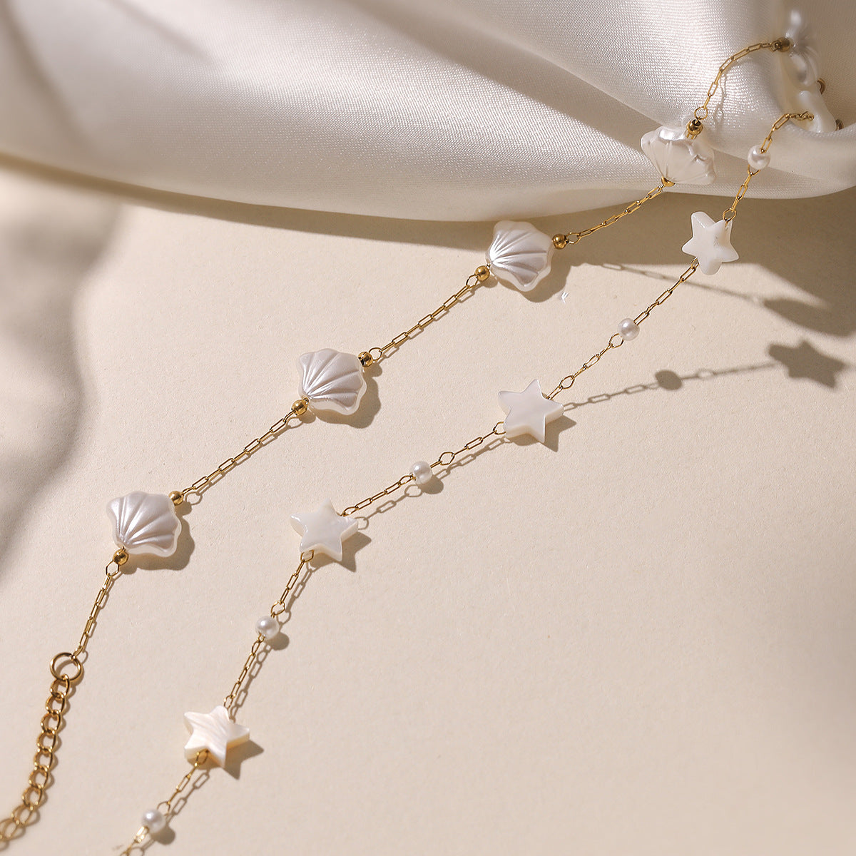Minimalist Elegant Star Geometric Stainless Steel Plated Bracelet with Shell Pearl Irregular Design for Women