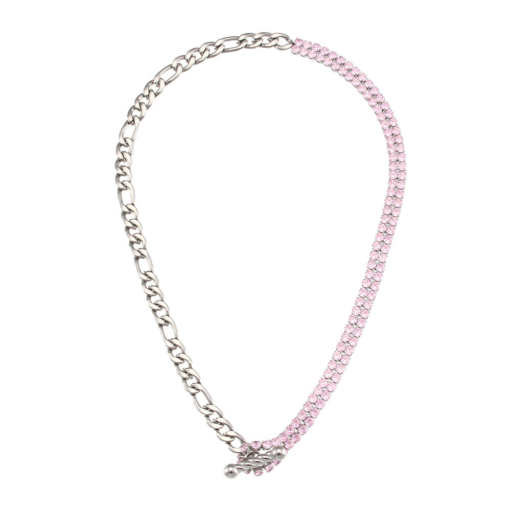 Collana con Pendente Geometrico alla Moda da Donna Acciaio Inossidabile Placcato Oro 18K con Zirconi Micro-Incastonati