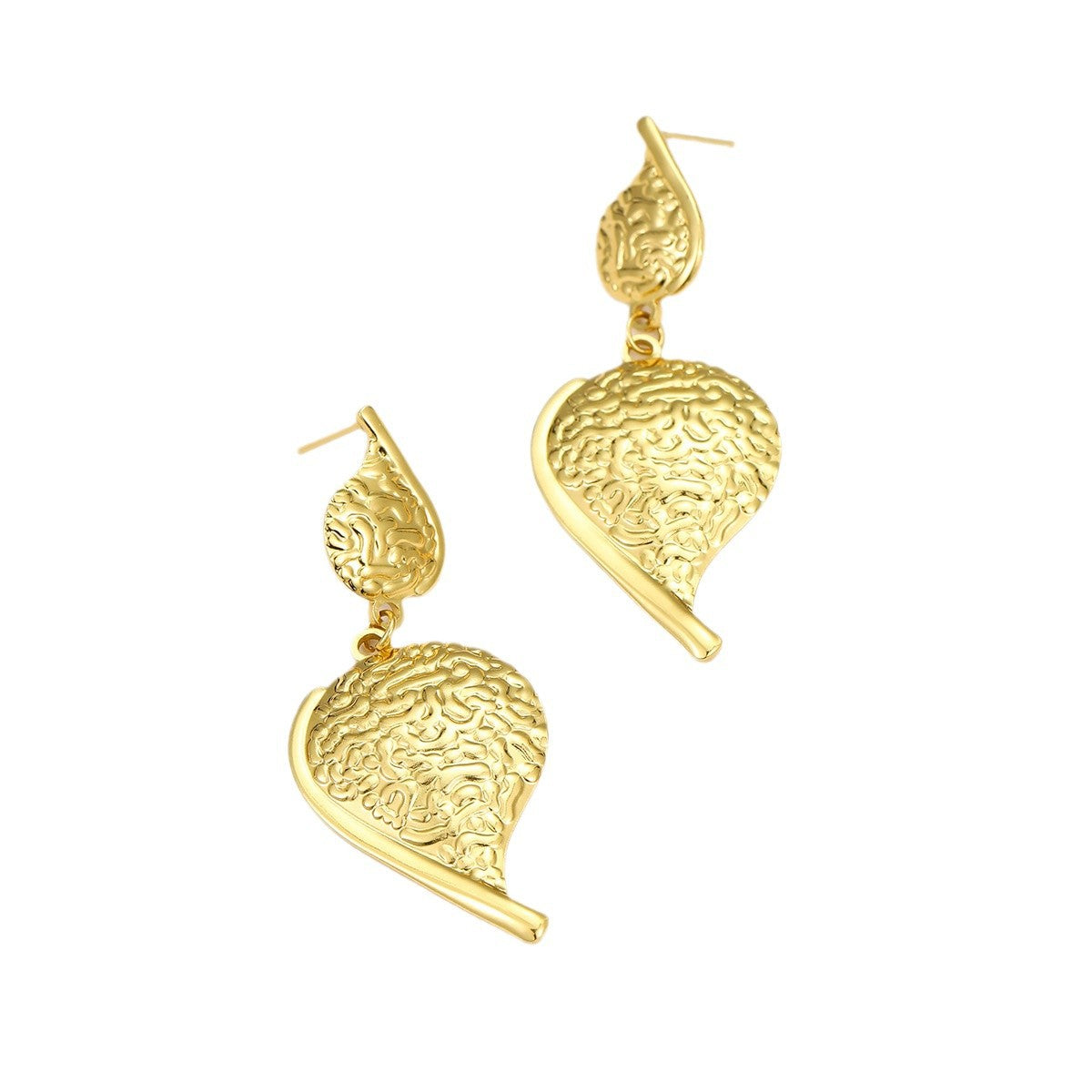 Vintage-Style Textured Stainless Steel Irregular Teardrop Dangle Stud Earrings for Women