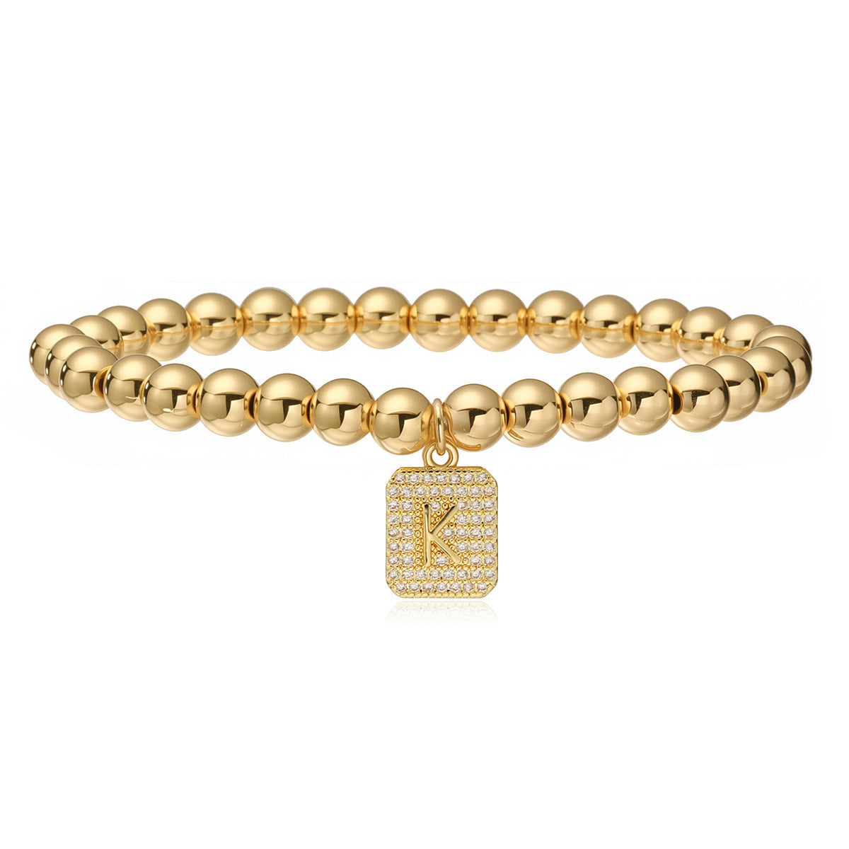 Bracciale minimalist personalizzato con ciondolo a lettera per donna, con perle in rame e placcatura in oro 18 carati