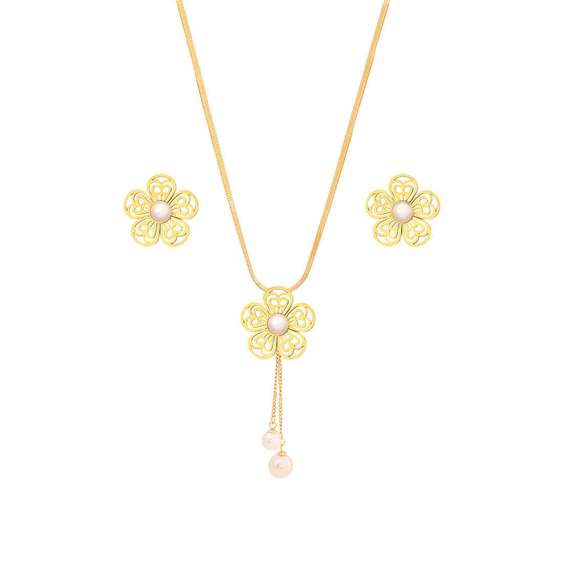 Conjunto de collar con colgante irregular geométrico con dije de flor de acero inoxidable y detalle de borla para mujer