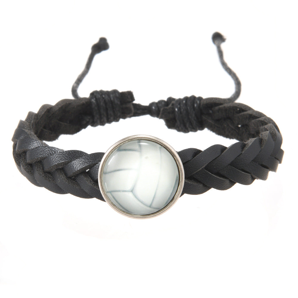 Bracciale unisex vintage in lega e pelle intrecciata con perline luminose