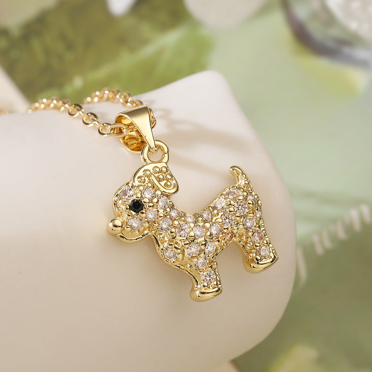 Minimalist 18K Gold Plated Brass Cubic Zirconia Animal Pendant Necklace