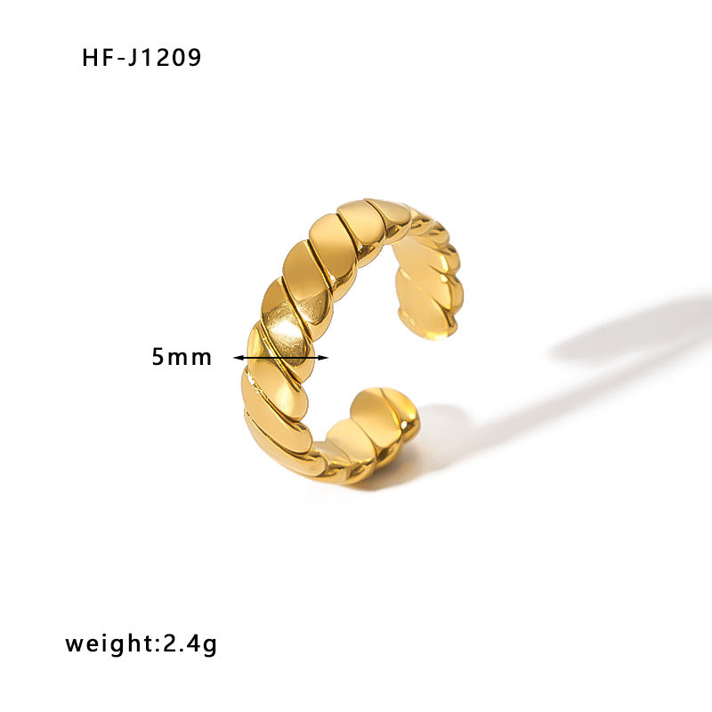 Minimalist Stainless Steel Ring with Crown Heart Bow Knot Leaf Wave Diamond Drop Star Geometric Shape 18K Vacuum Plated Gold Finish Women's Band