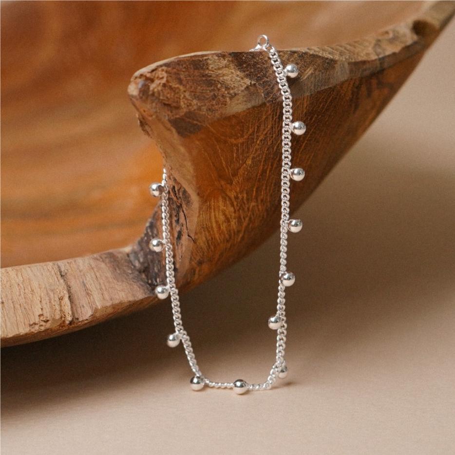 Minimalist Sweet 925 Sterling Silver Round Geometric Ball Chain Bracelet